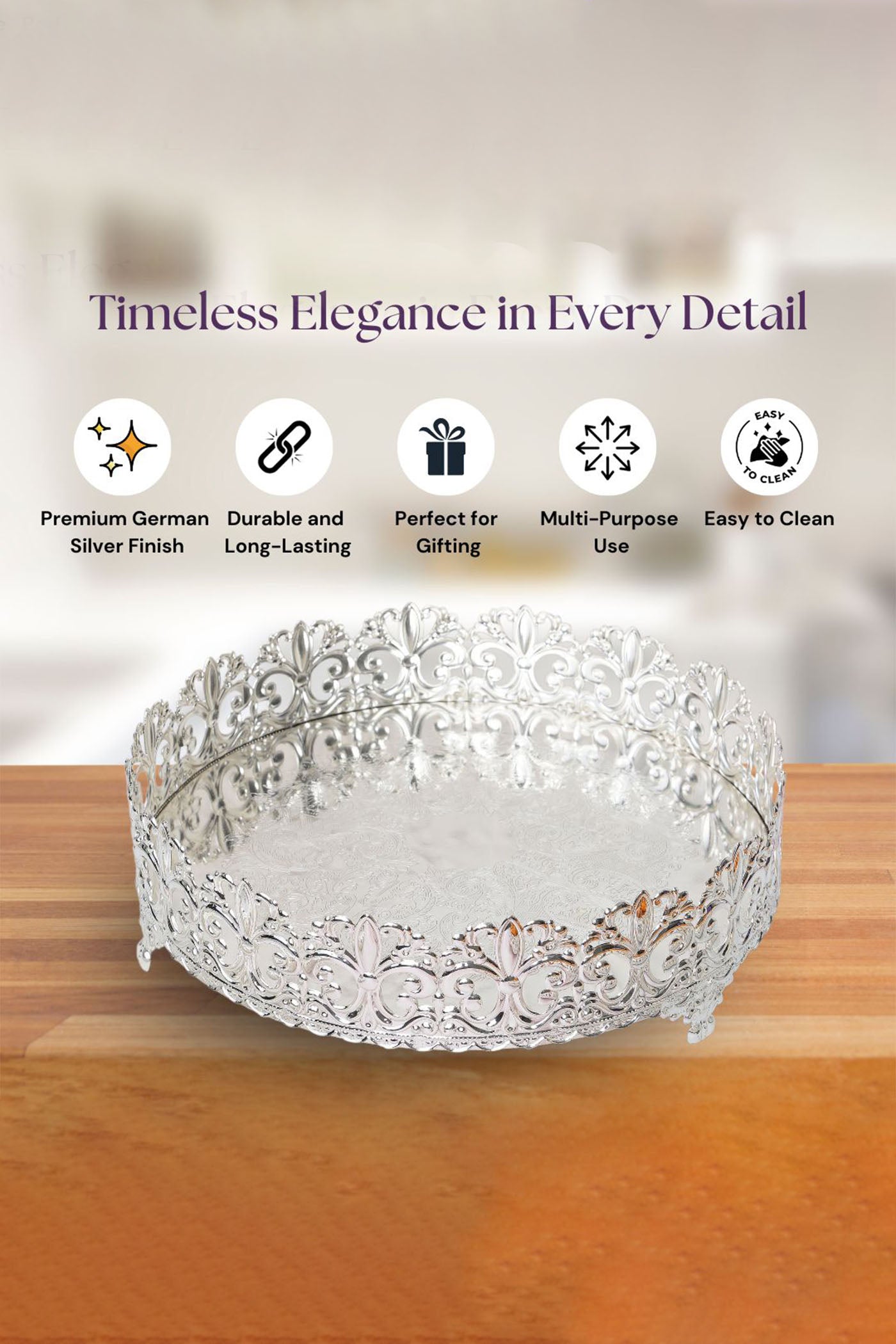 German Silver Cutwork Round Tray