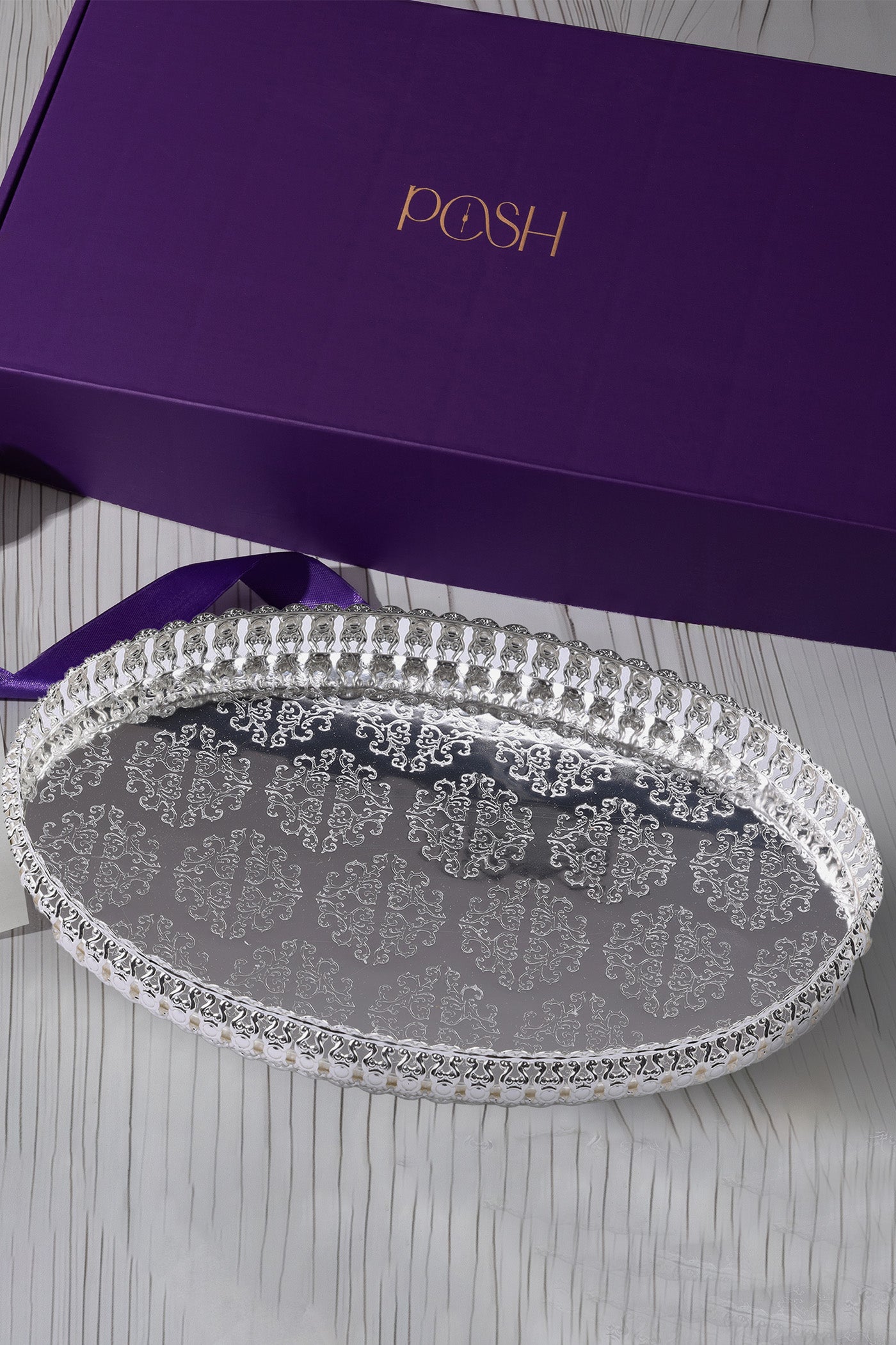 Rakhsha Bandhan Gift Hamper German Silver Oval Tray