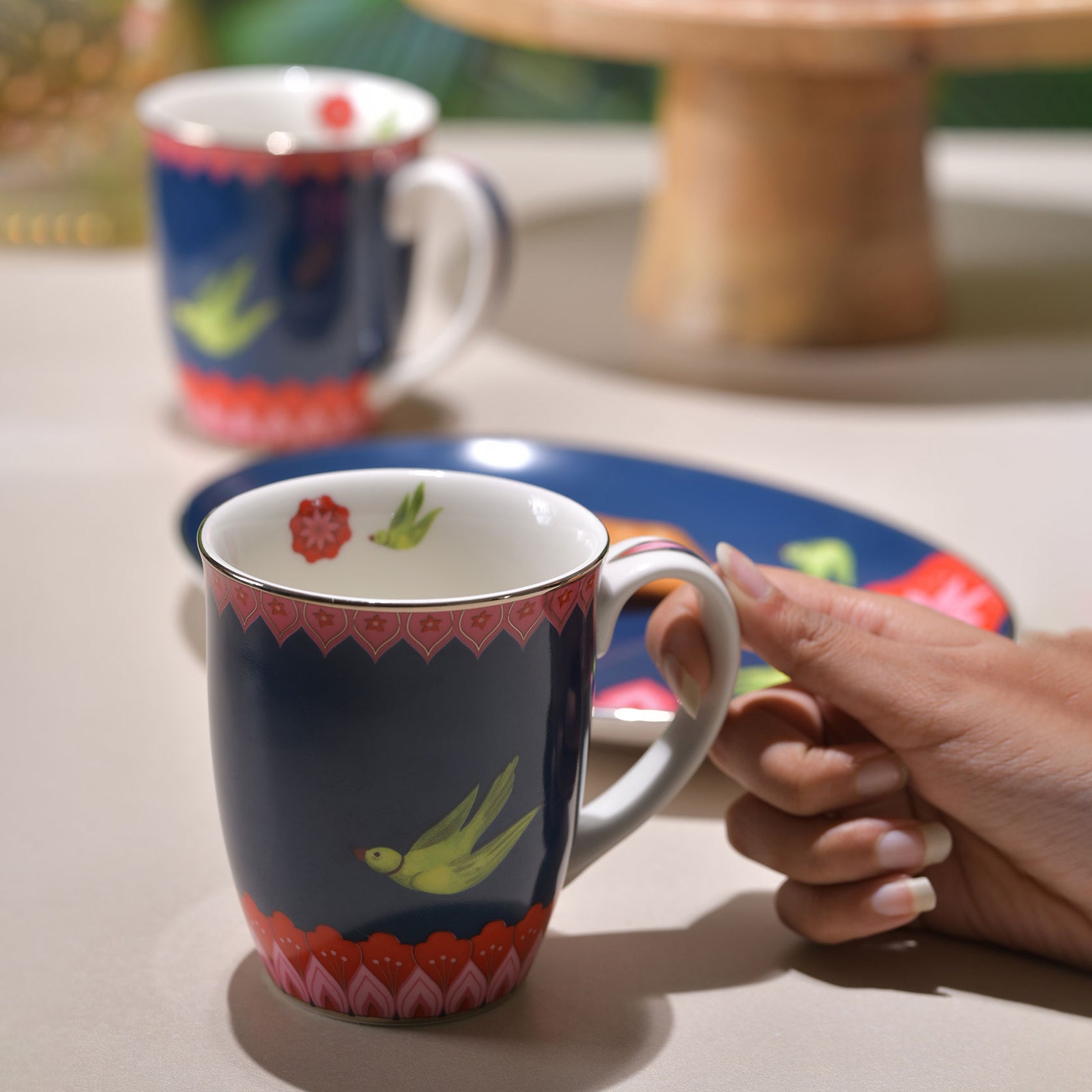 Mausam Series set of 3 (2 Blue Mugs 1 Platter)