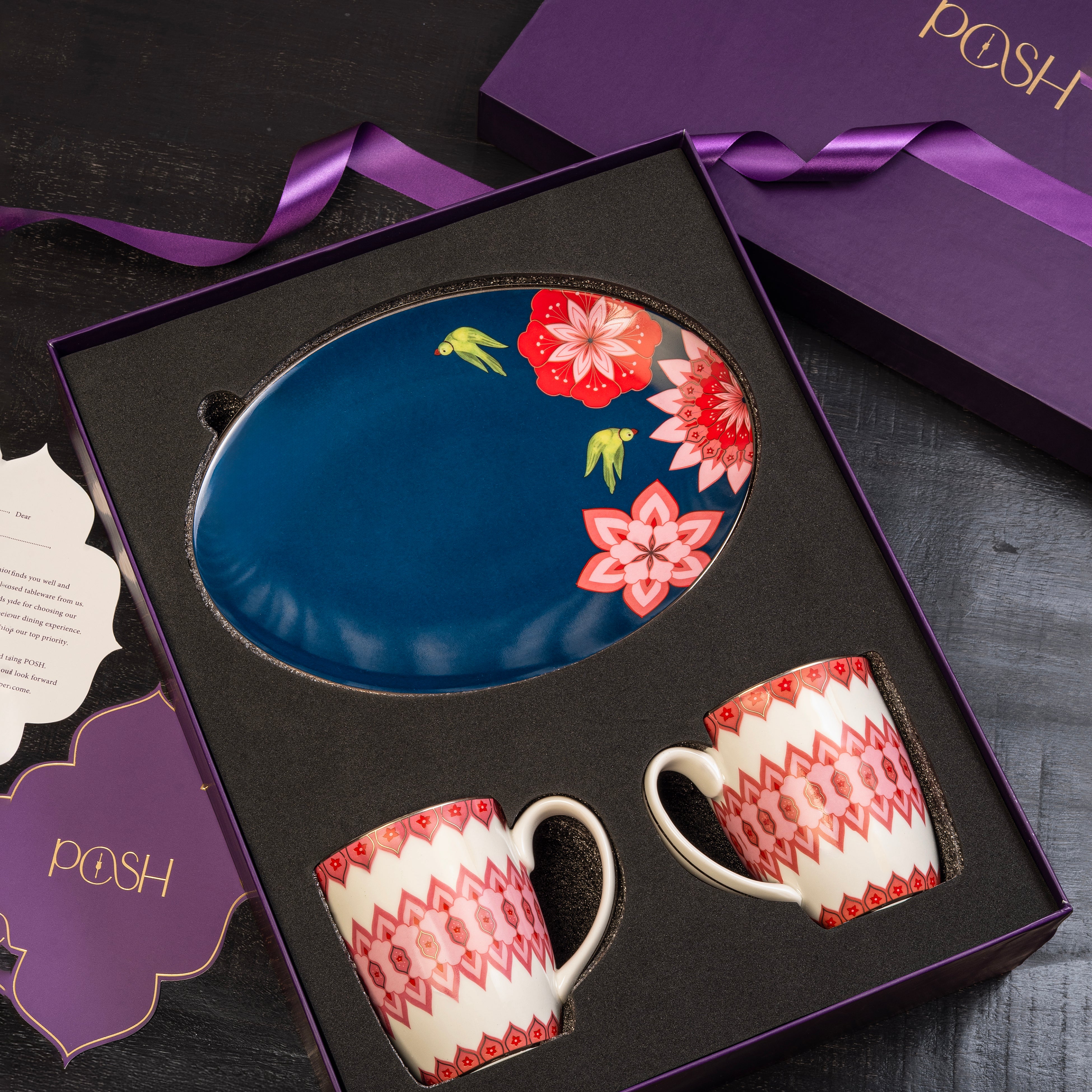 Mausam Series set of 3 (2 Pink Mugs 1 Platter)