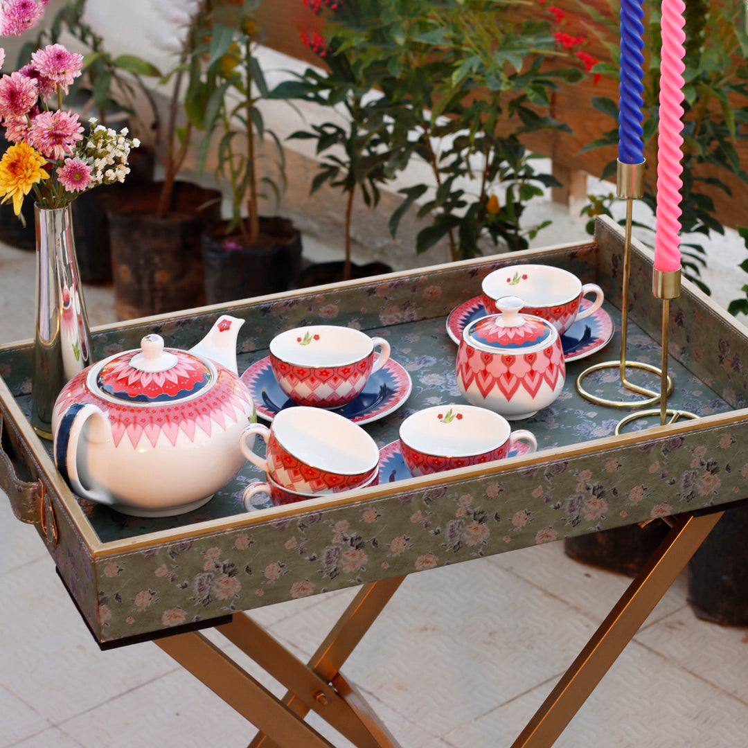 Mausam Tea Set ( set of 14 ) 1 Kettle 1 Sugar Jar 6 Cups 6 Saucers