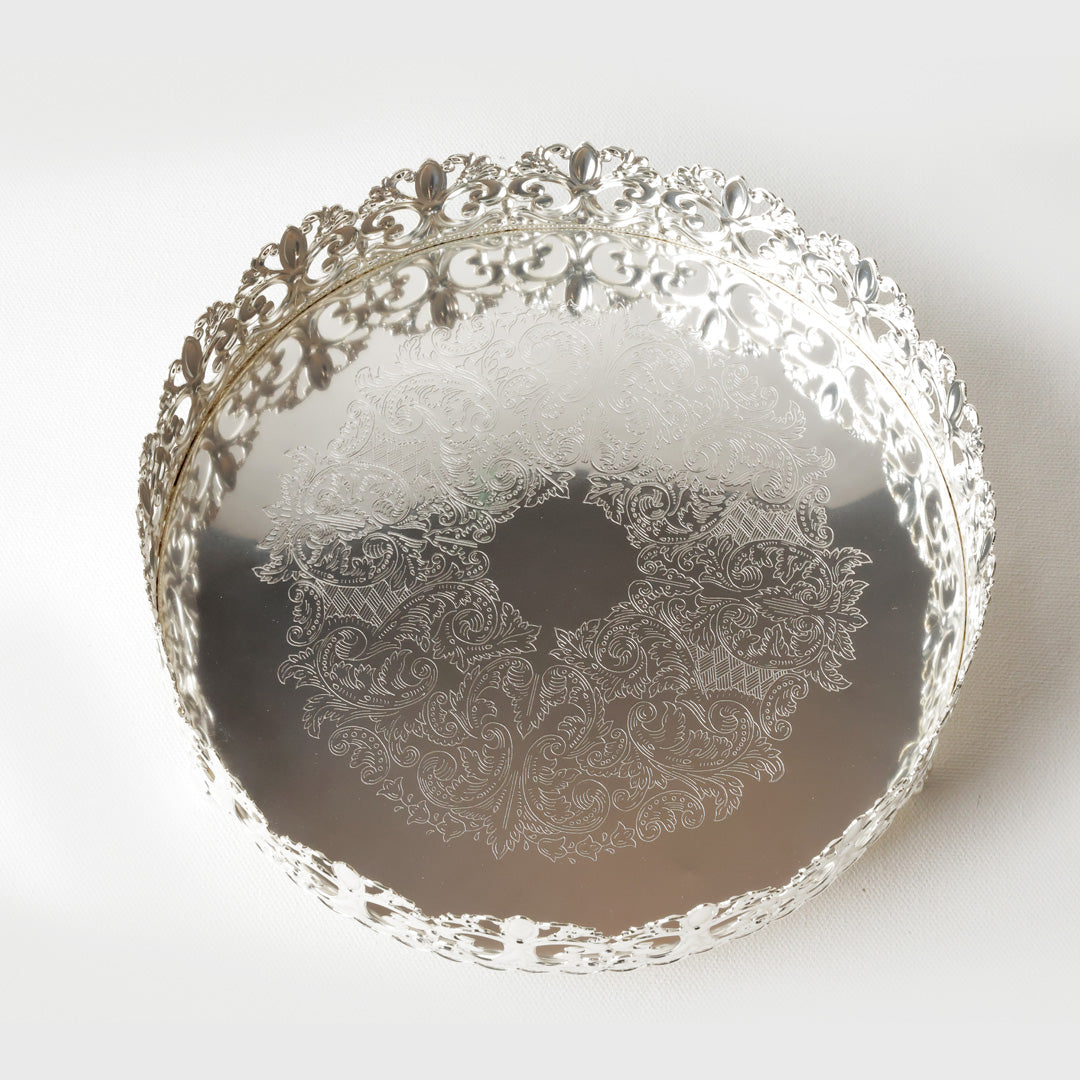 German Silver Cutwork Round Tray