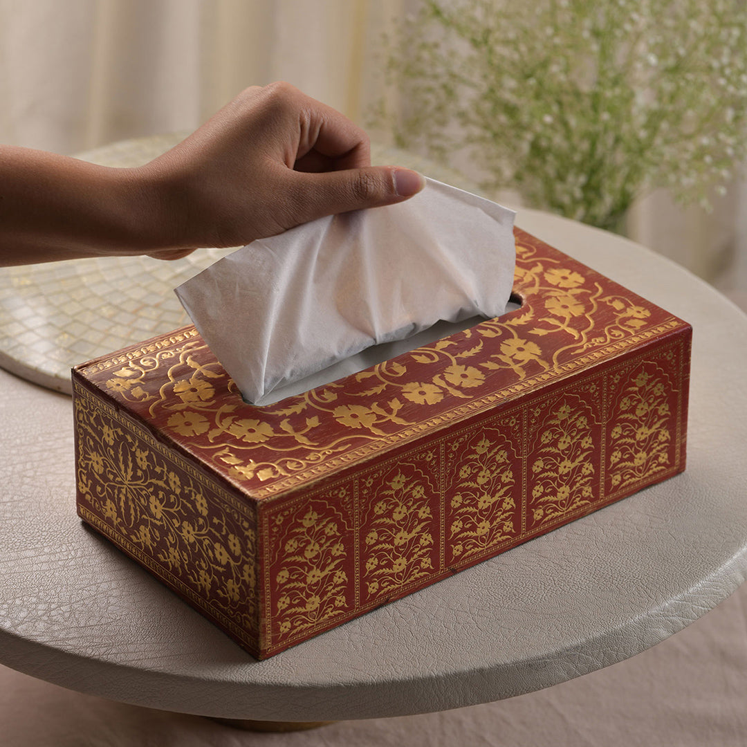 Amulya - Red & Golden Tissue Holder