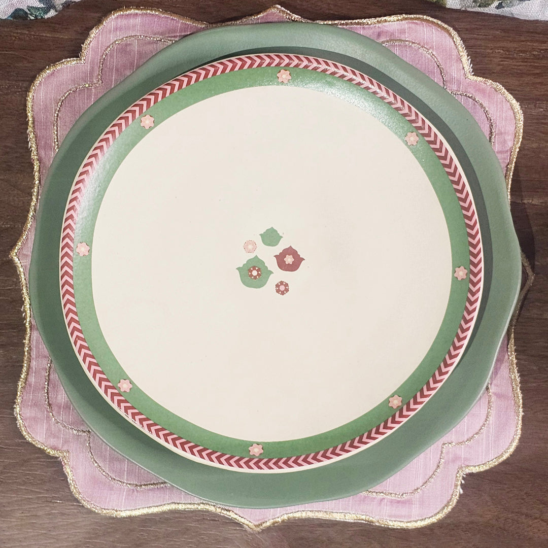 Mughal Garden Dinner Set of 19 Pcs - <span class="extra-small">4 Dinner Plate 4 Quarter Plate 8 Katori 1 Oval Platter & 2 Serving Bowls<span>