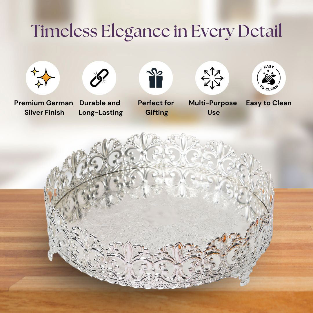 German Silver Cutwork Round Tray