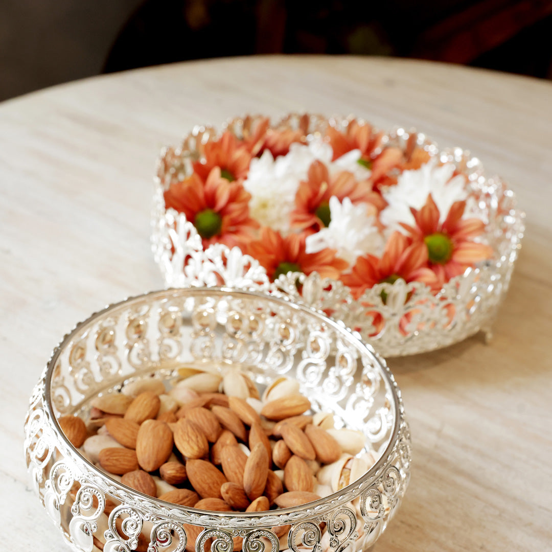 German Silver Cutwork Round Tray