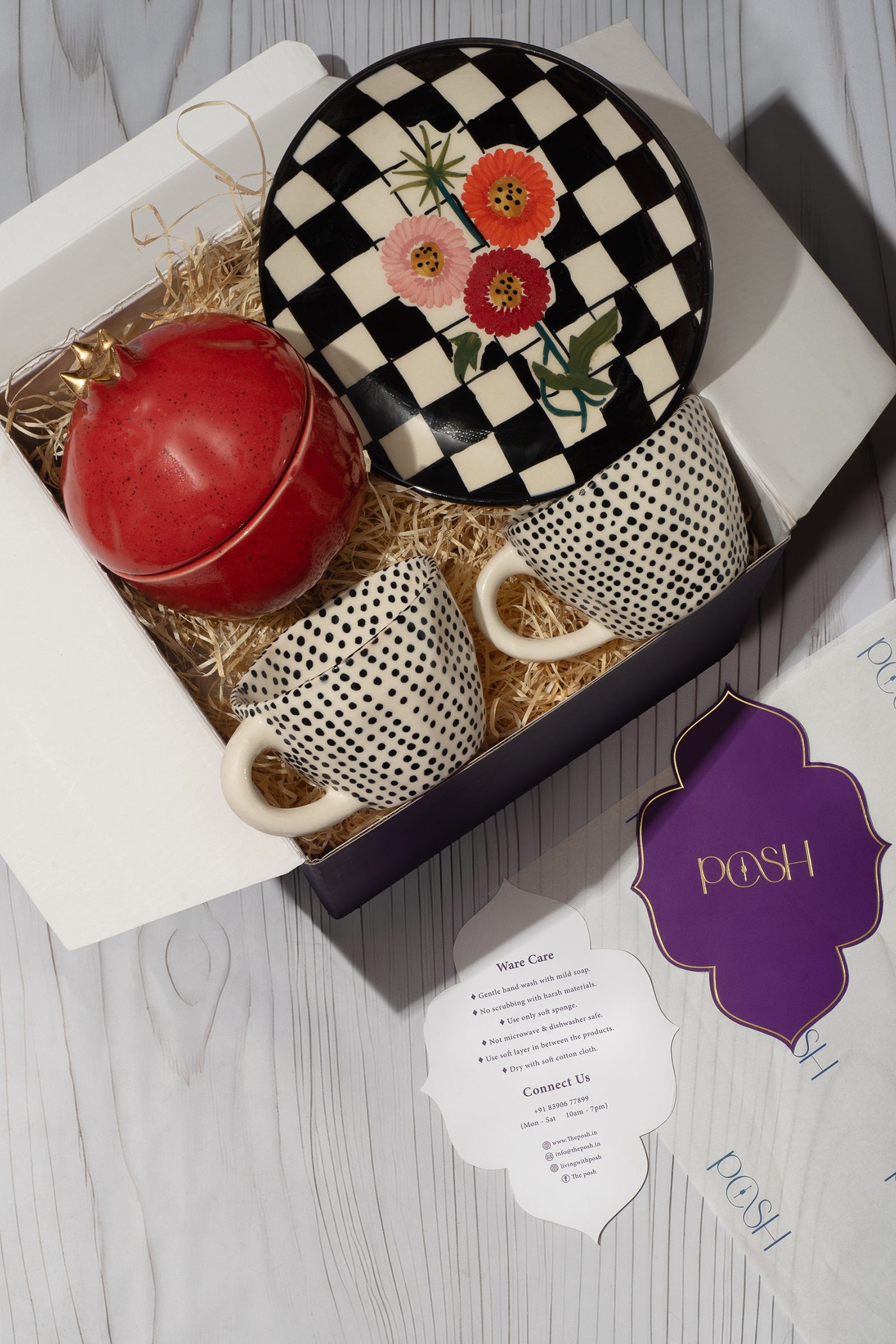 Rakhsha Bandhan Gift Hamper 1 Red Pomegranate Jar, set of 2 cups & platter