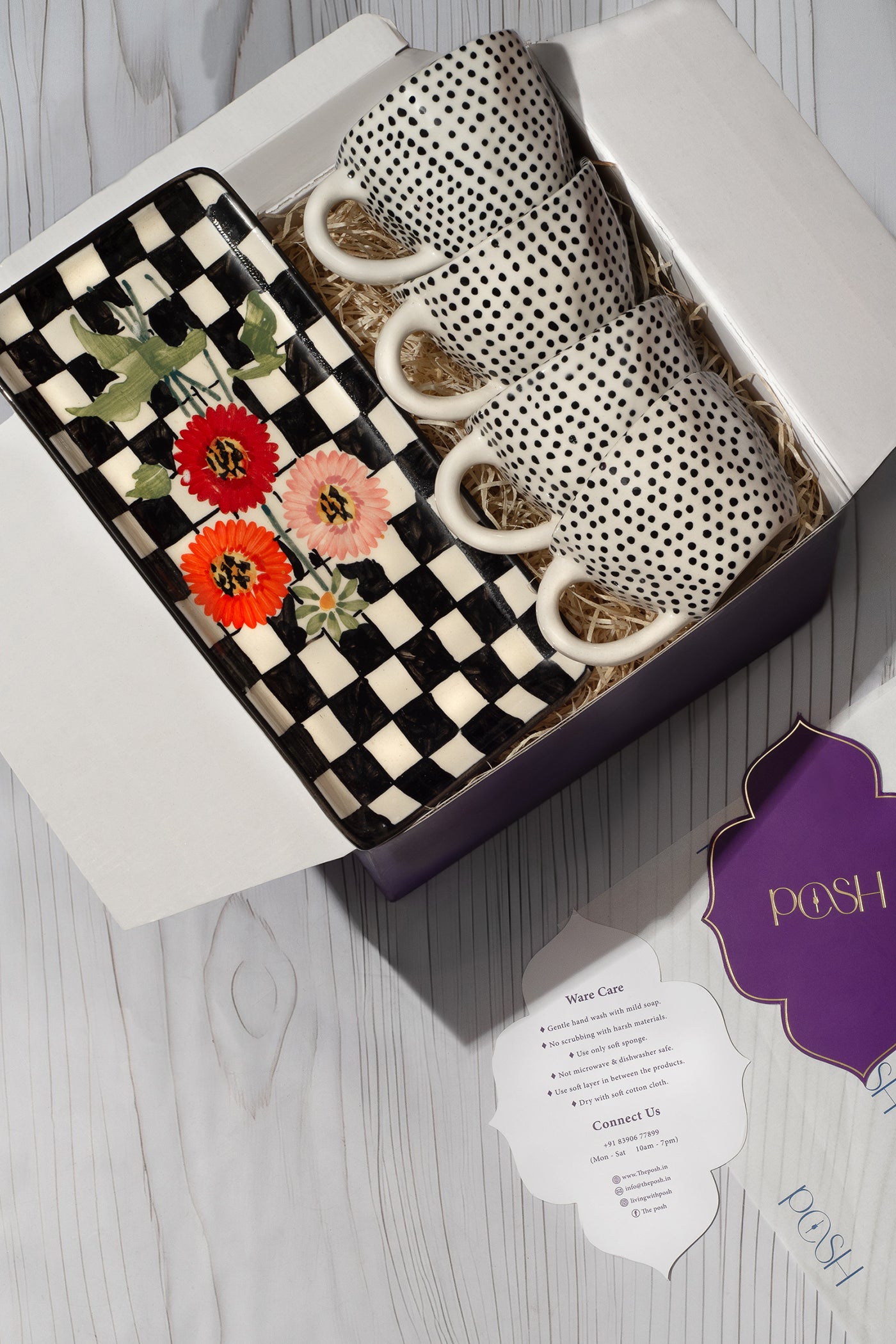 Rakhsha Bandhan Gift Hamper Checks Platter
With set of 4 Cups