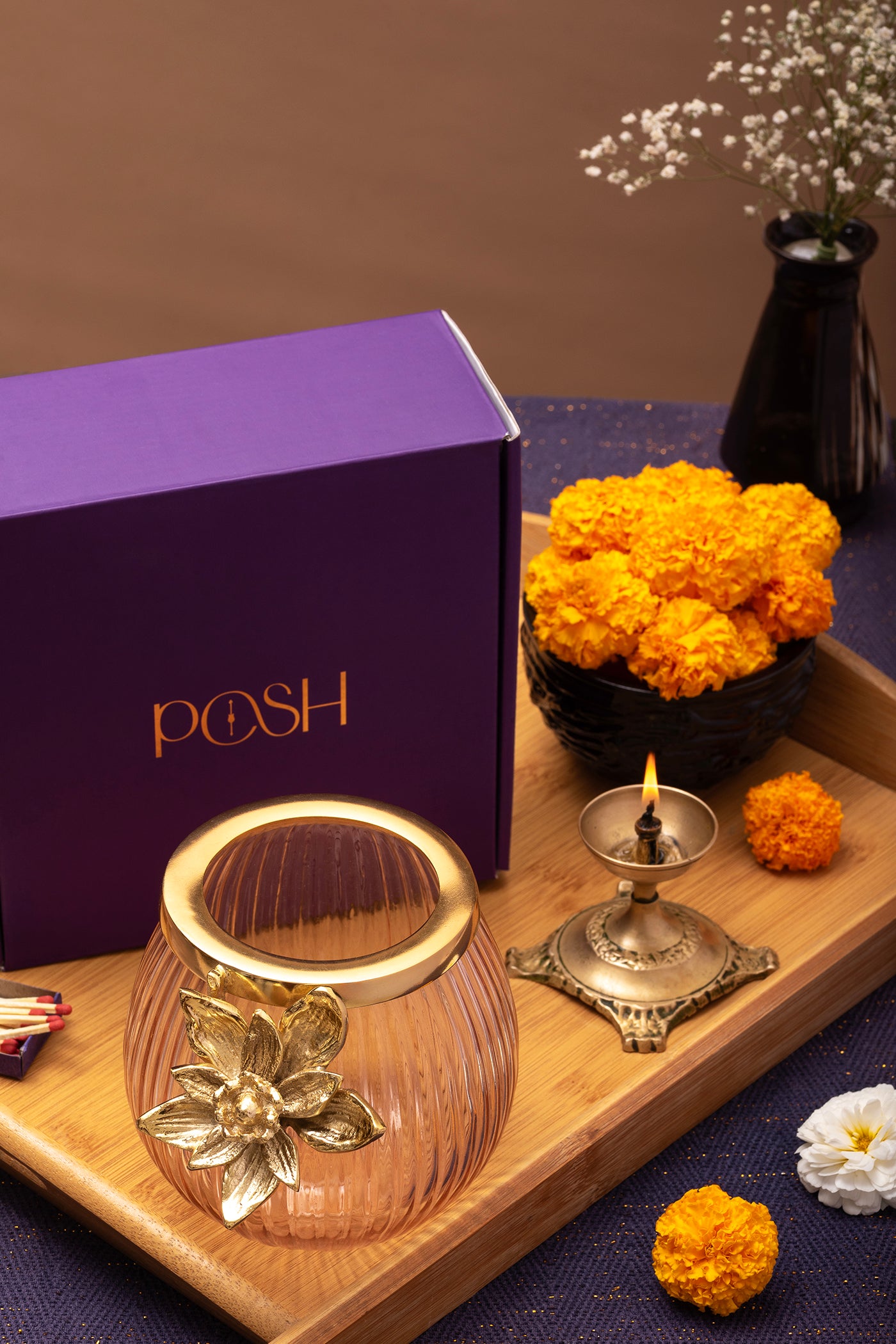 Rakhsha Bandhan Gift Hamper Kumudini Glass Votive (S)