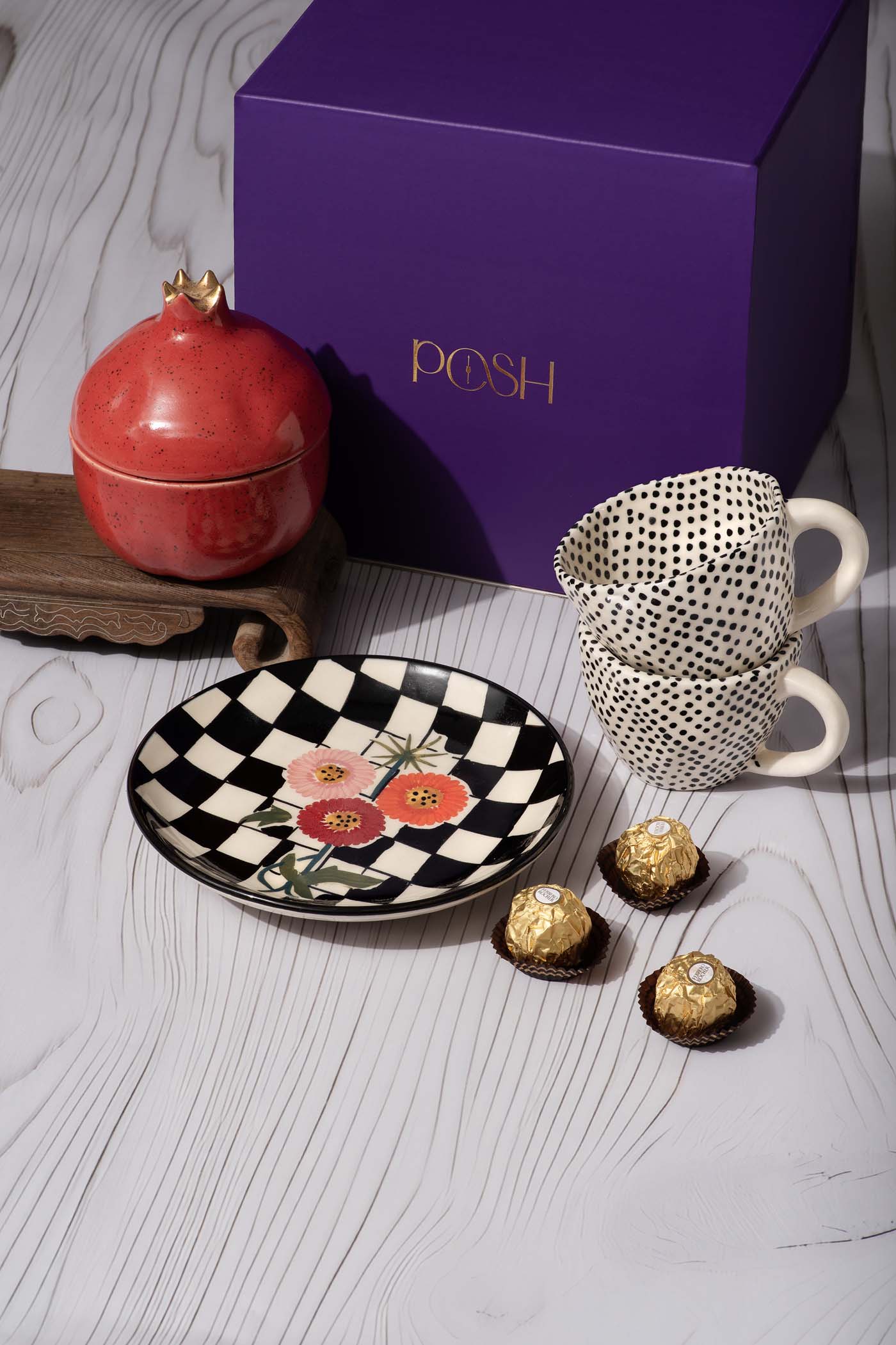 Rakhsha Bandhan Gift Hamper 1 Red Pomegranate Jar, set of 2 cups & platter