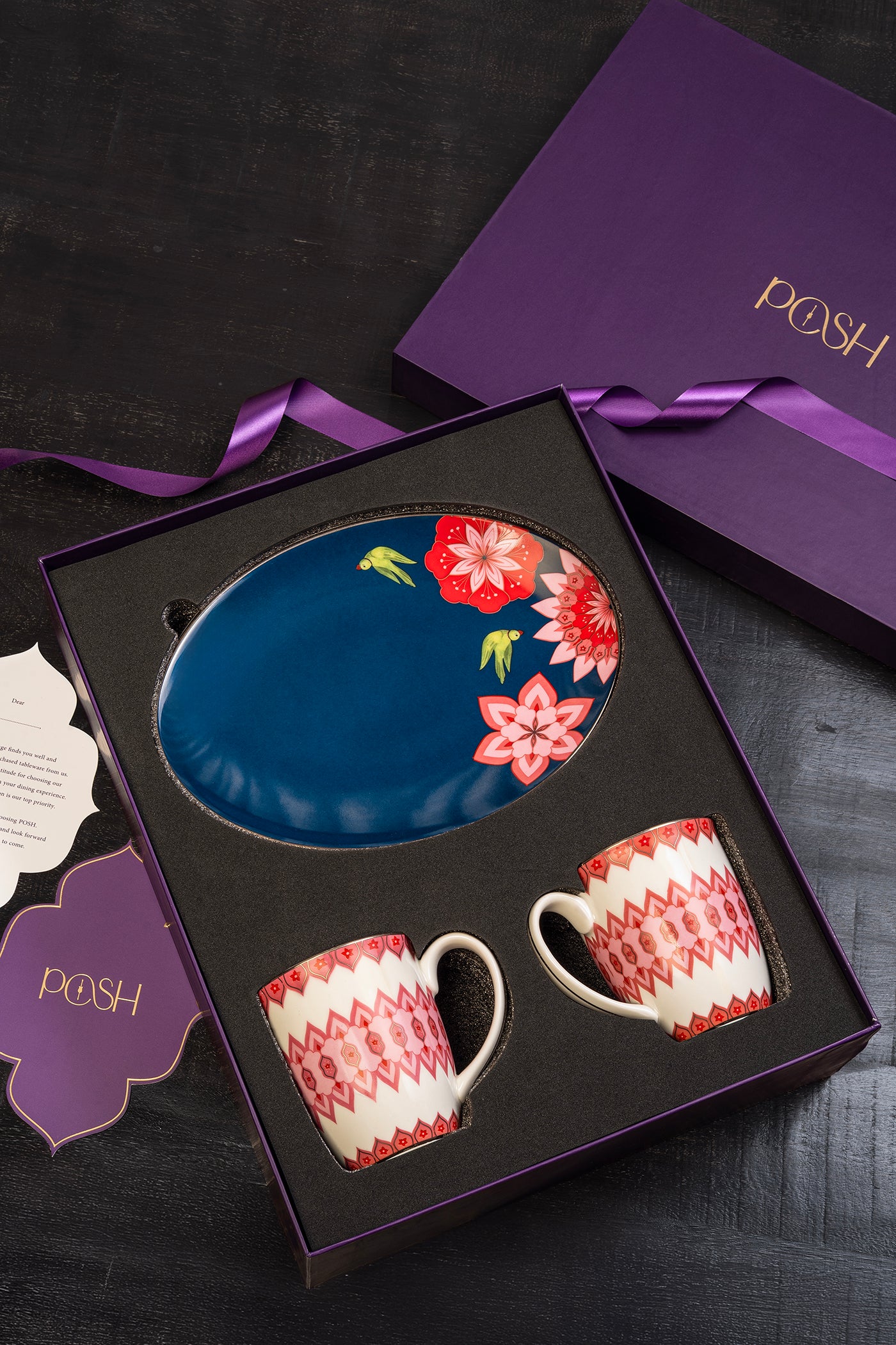 Rakhsha Bandhan Gift Hamper Mausam Oval Platter & 2 Mausam Pink Mugs