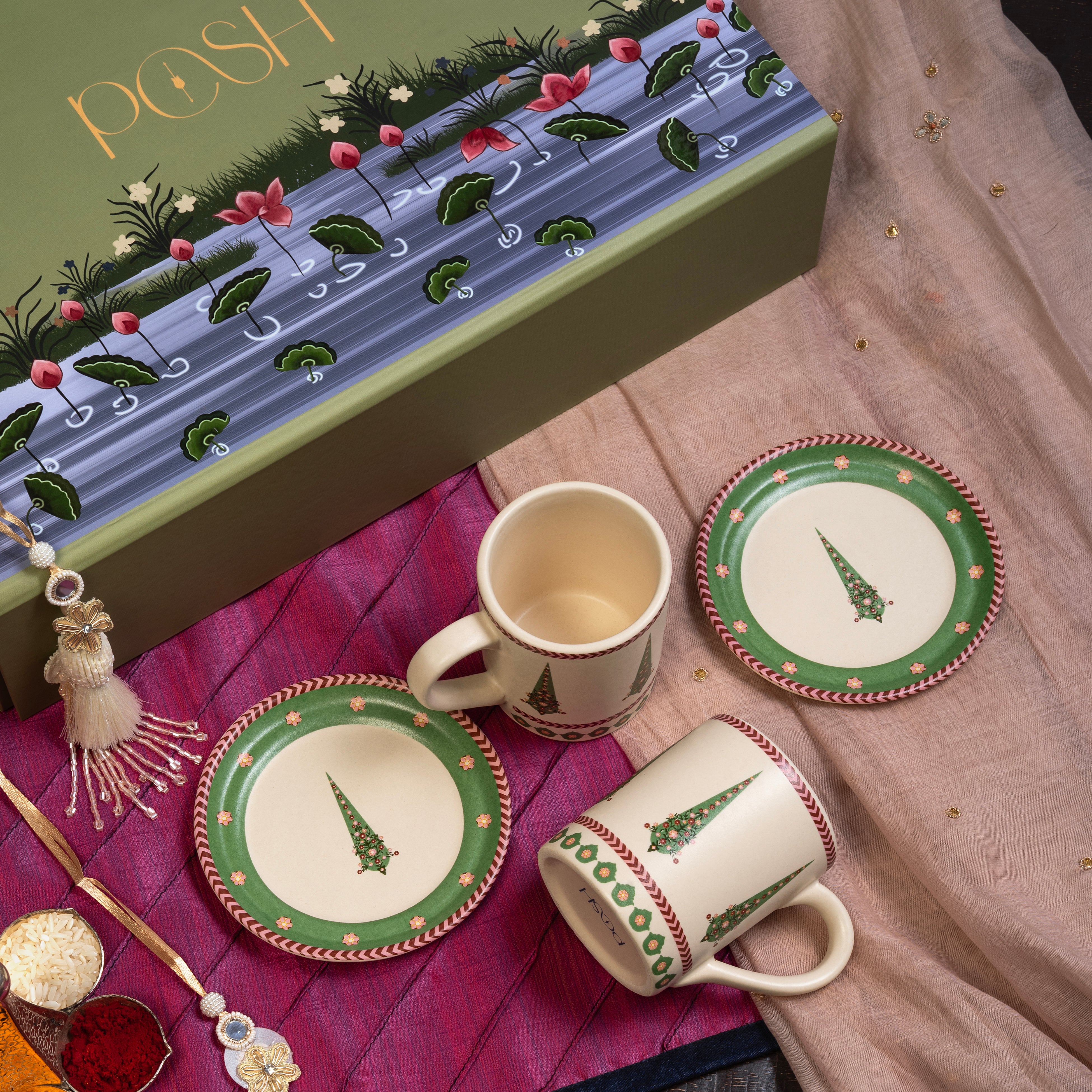Mughal Garden 2 Mug & 2 Small Plate - Gifting