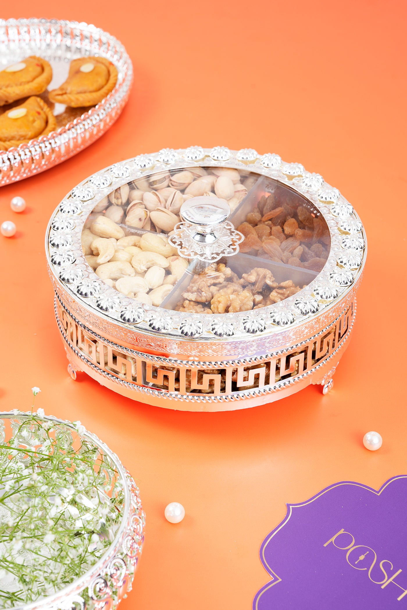Rakhsha Bandhan Gift Hamper German Silver Dryfruit Box