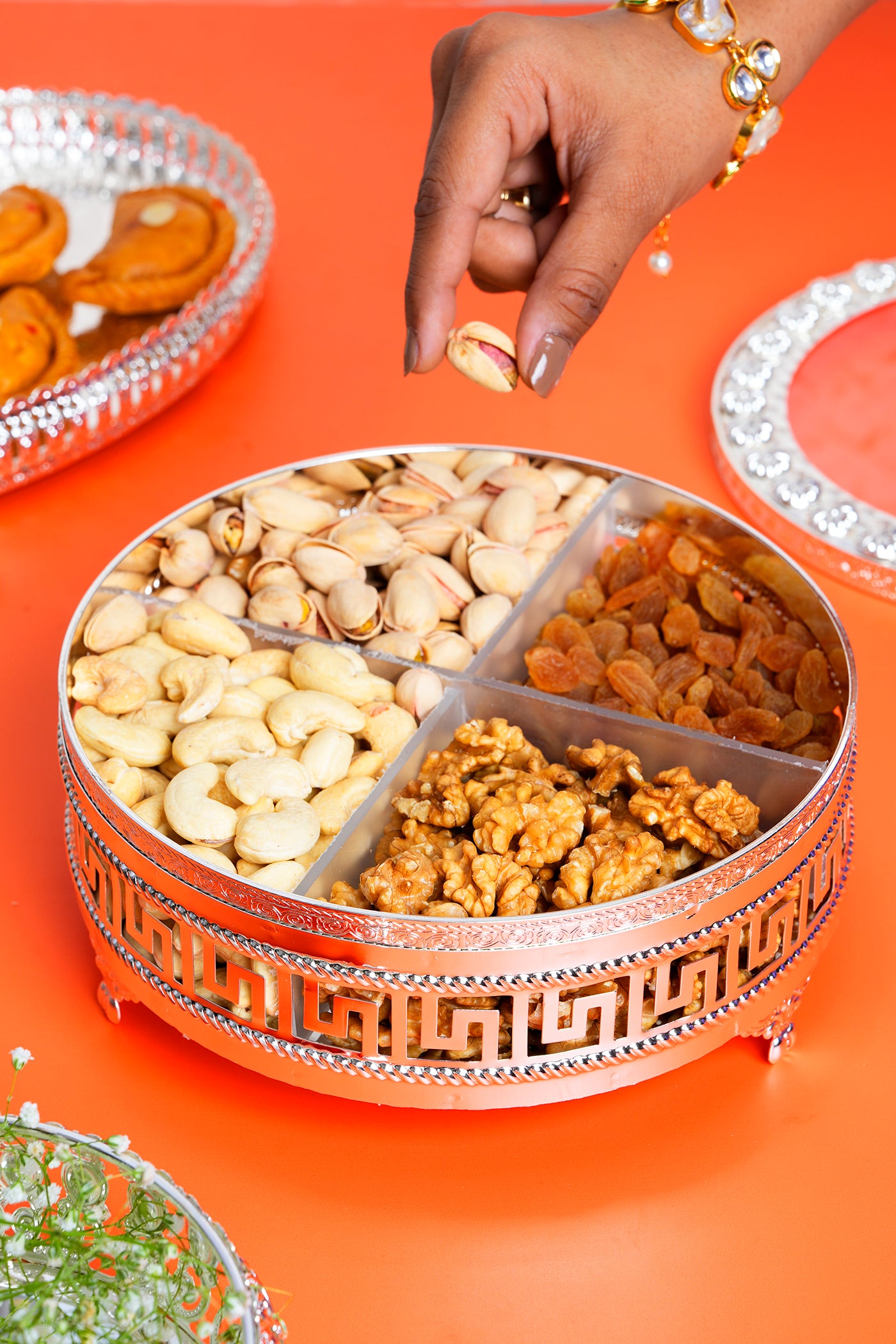 Rakhsha Bandhan Gift Hamper German Silver Dryfruit Box
