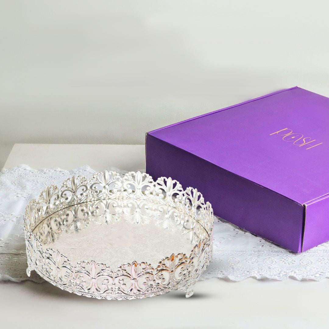 German Silver Cutwork Round Tray - Gifting