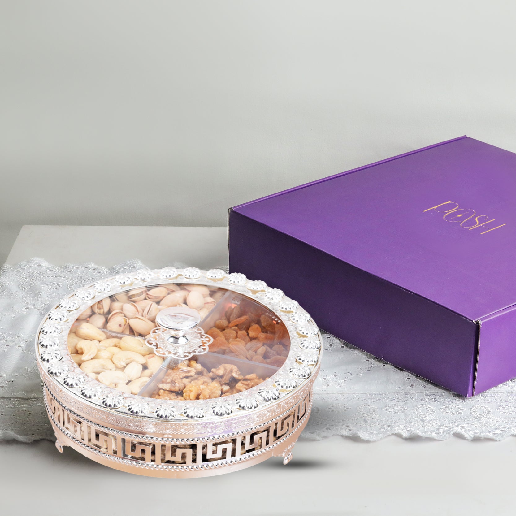 German Silver Dry Fruit Box - Gifting