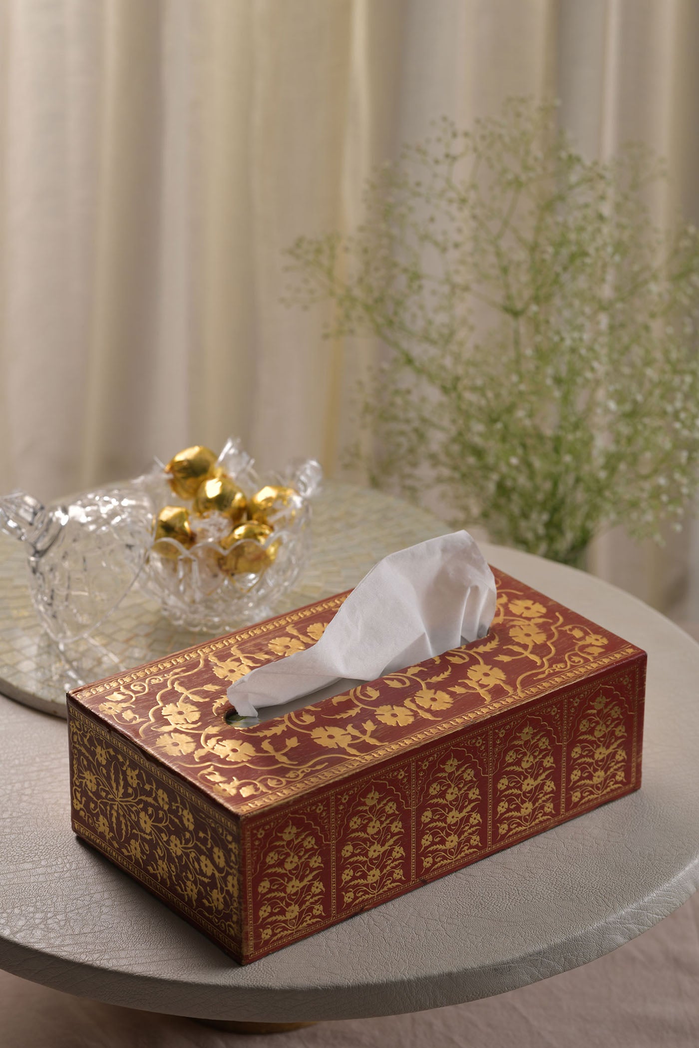 Amulya - Red & Golden Tissue Holder