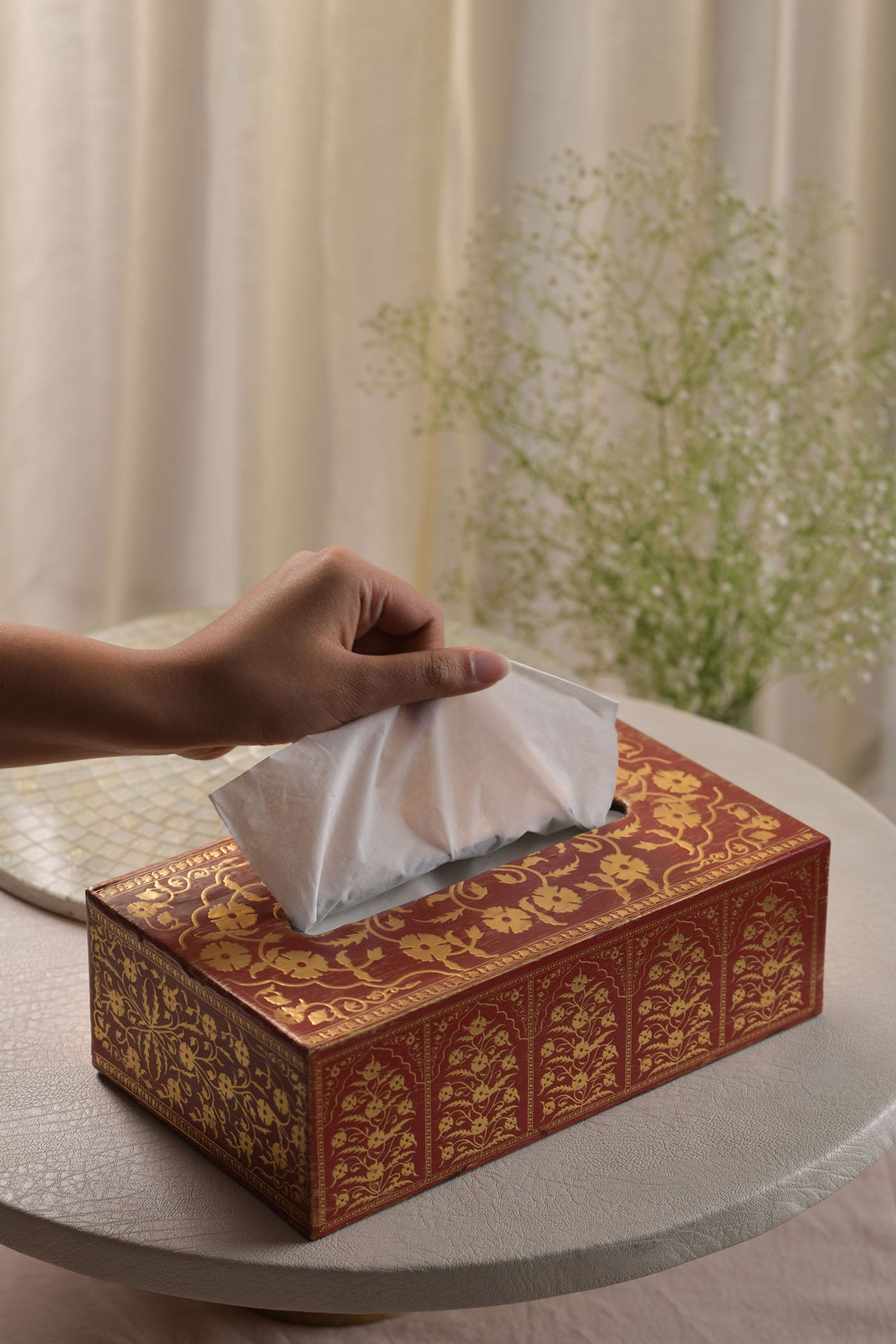 Amulya - Red & Golden Tissue Holder