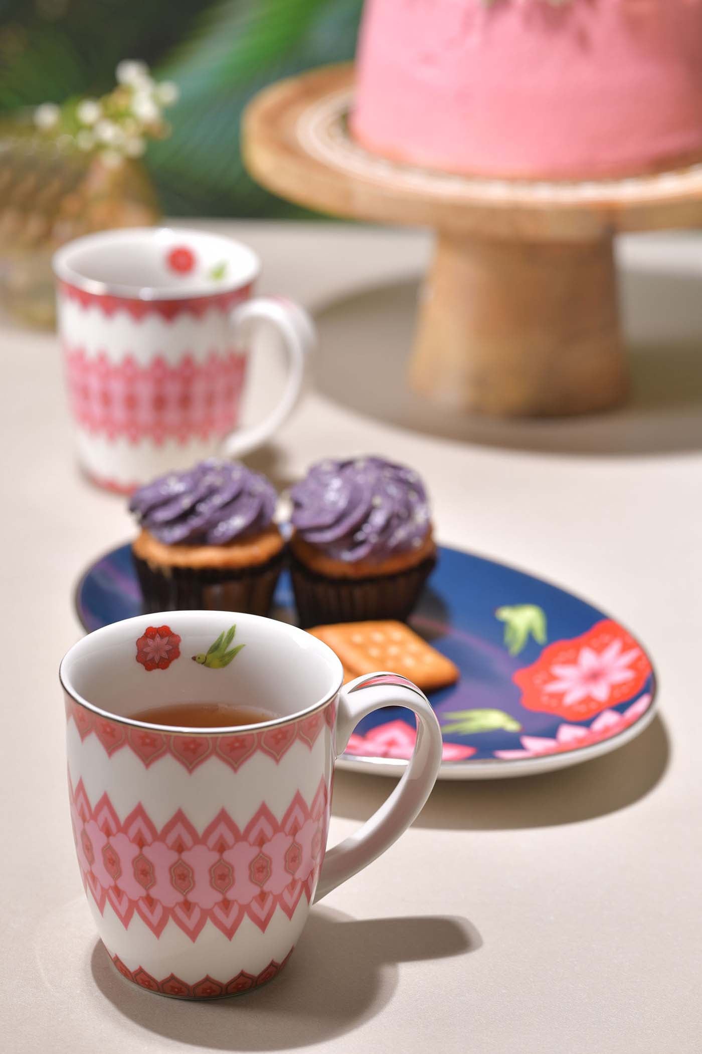 Rakhsha Bandhan Gift Hamper Mausam Oval Platter & 2 Mausam Pink Mugs