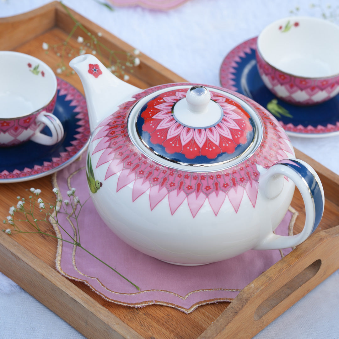 Mausam Tea Set ( set of 14 ) 1 Kettle 1 Sugar Jar 6 Cups 6 Saucers