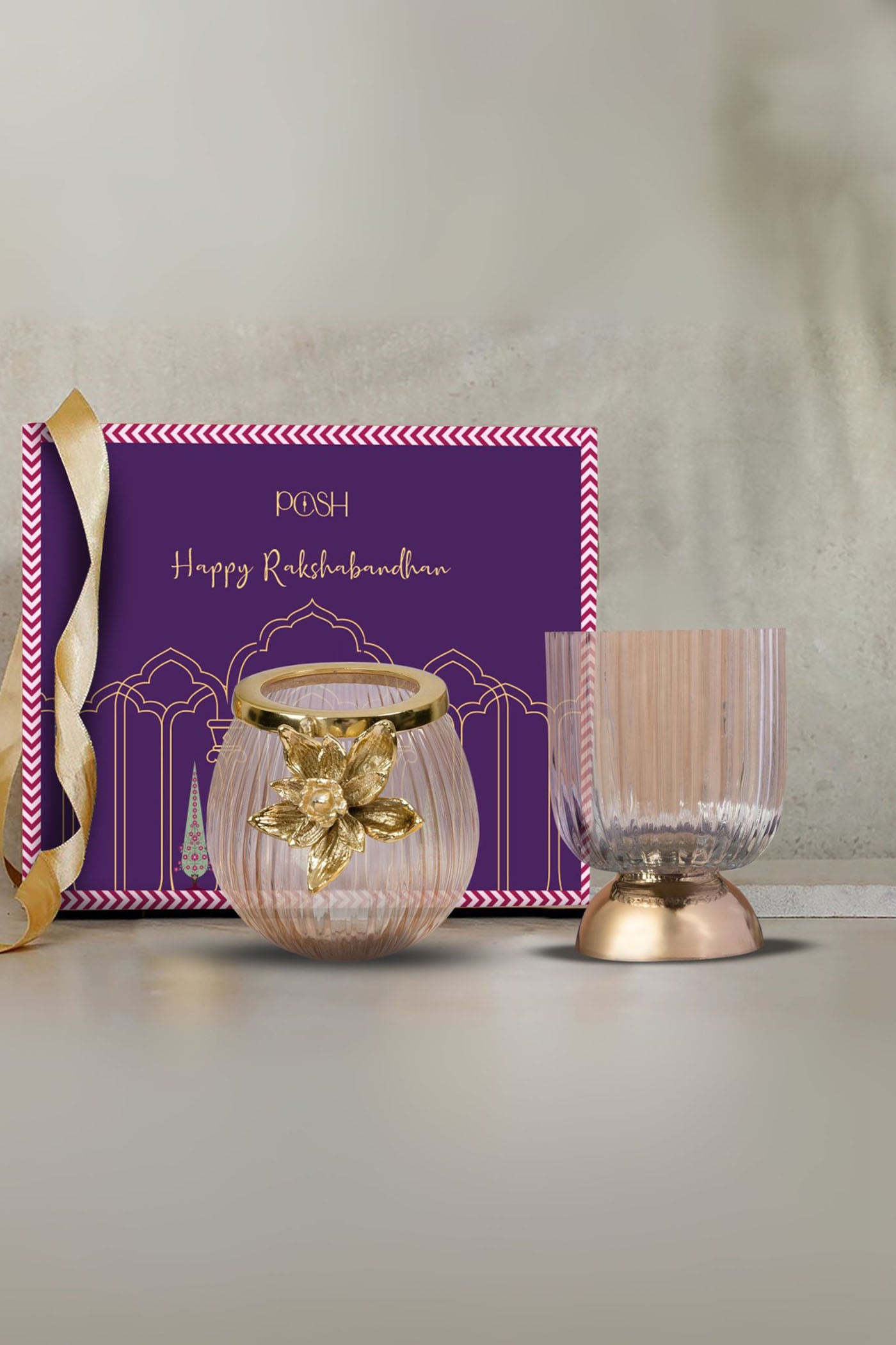 Rakhsha Bandhan Gift Hamper Kumudini Glass Votive (S & L)