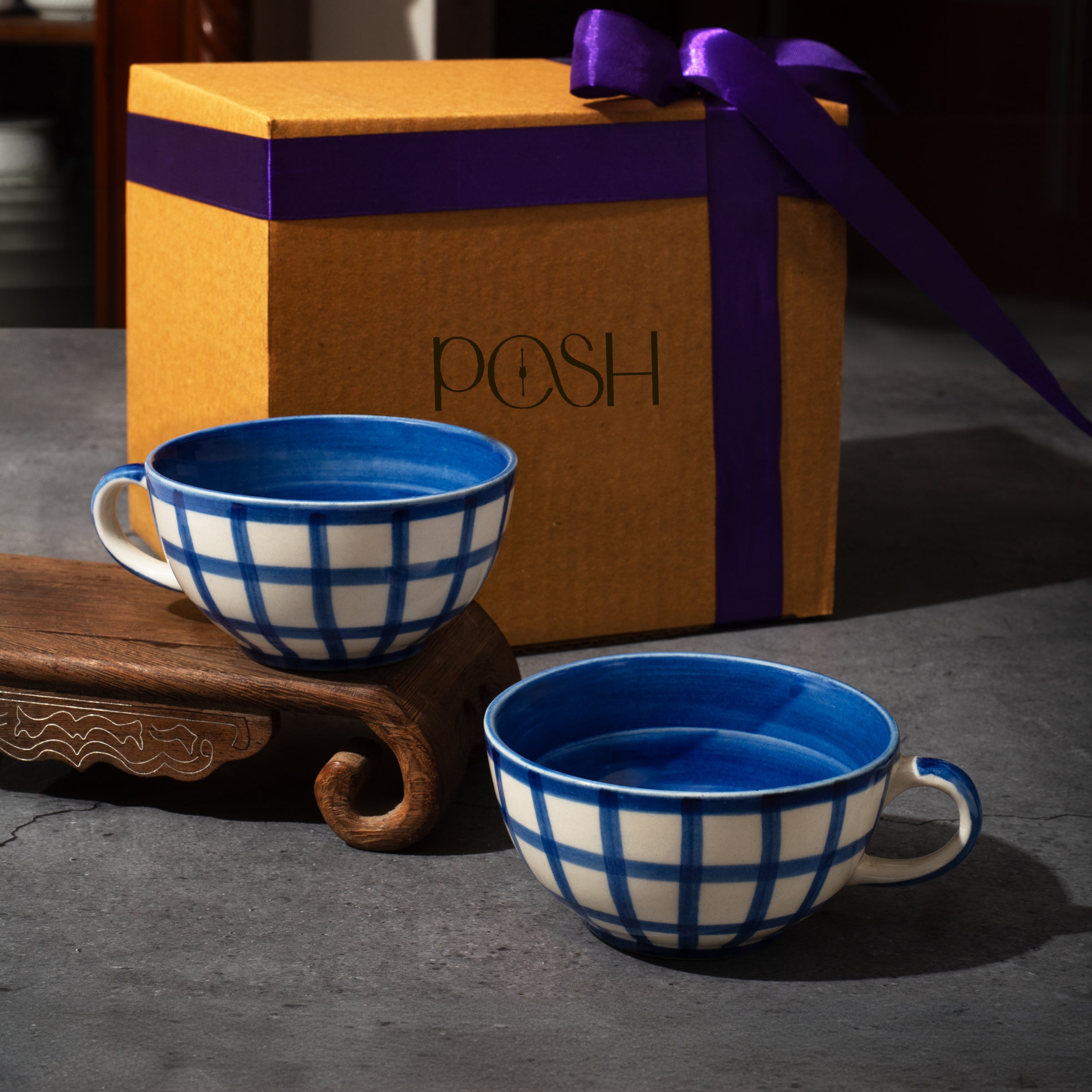 Cappuccino Winter Cups Blue Checks (Set Of 2 ) - Gifting