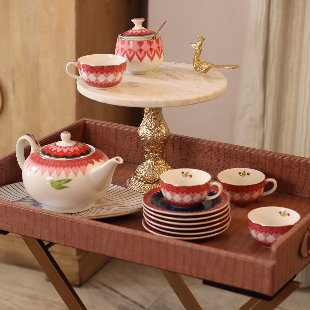 Mausam Tea Set ( set of 14 ) 1 Kettle 1 Sugar Jar 6 Cups 6 Saucers