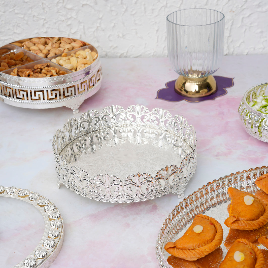 German Silver Cutwork Round Tray
