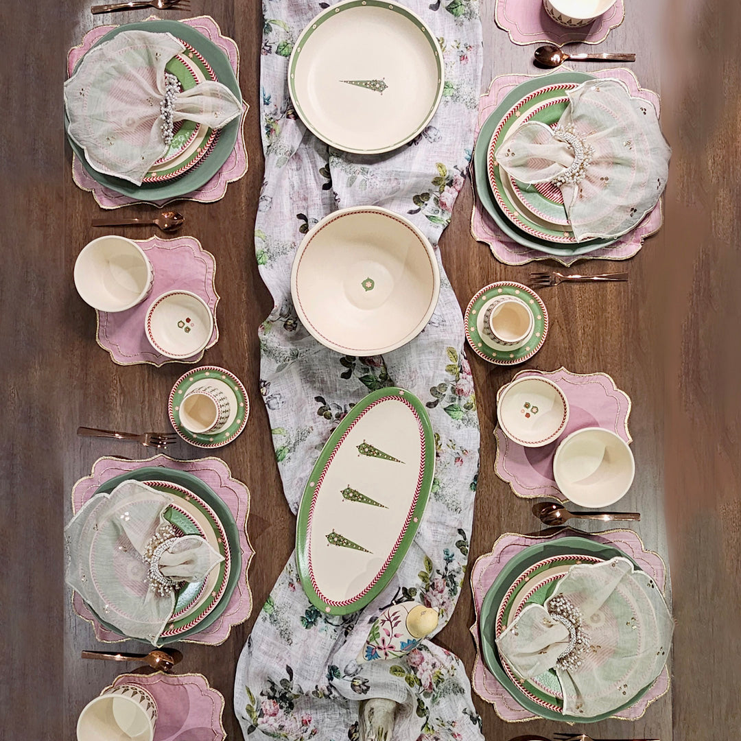 Mughal Garden Dinner Set of 19 Pcs - <span class="extra-small">4 Dinner Plate 4 Quarter Plate 8 Katori 1 Oval Platter & 2 Serving Bowls<span>