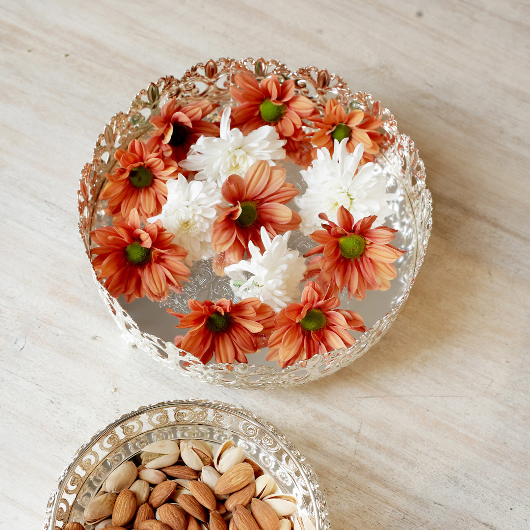 German Silver Cutwork Round Tray
