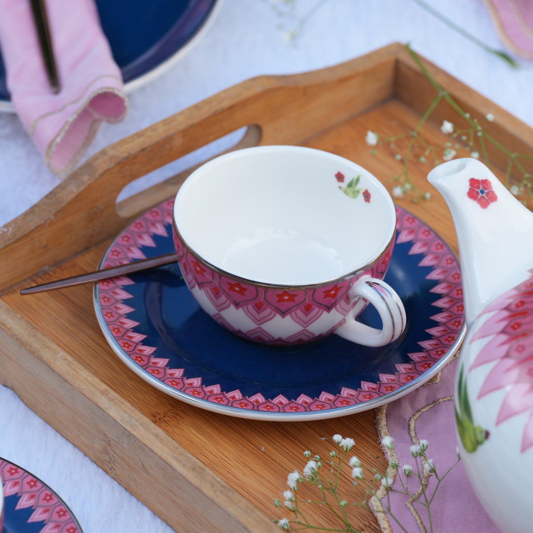 Mausam Tea Set ( set of 14 ) 1 Kettle 1 Sugar Jar 6 Cups 6 Saucers