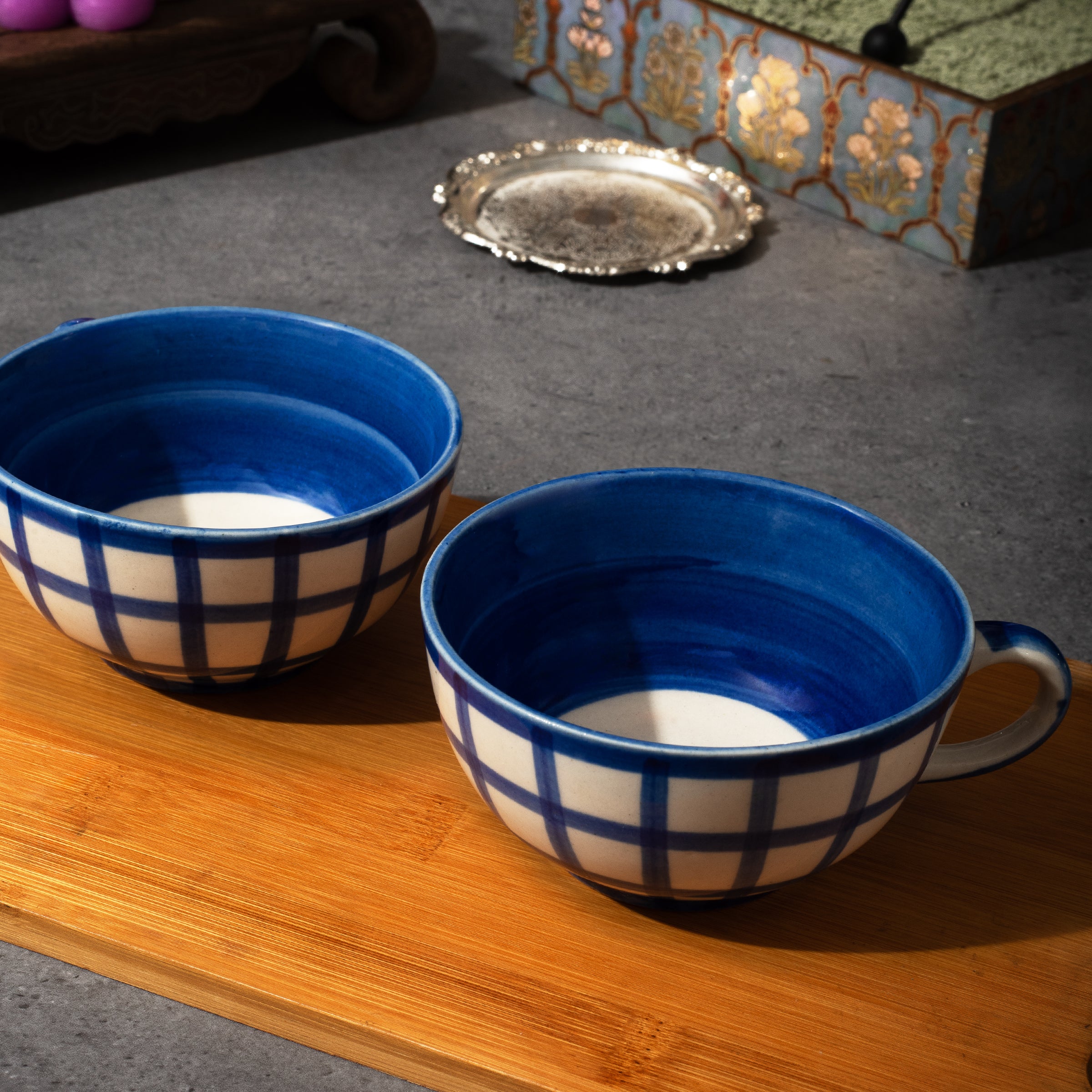 Cappuccino Winter Cups Blue Checks (Set Of 2 ) - Gifting
