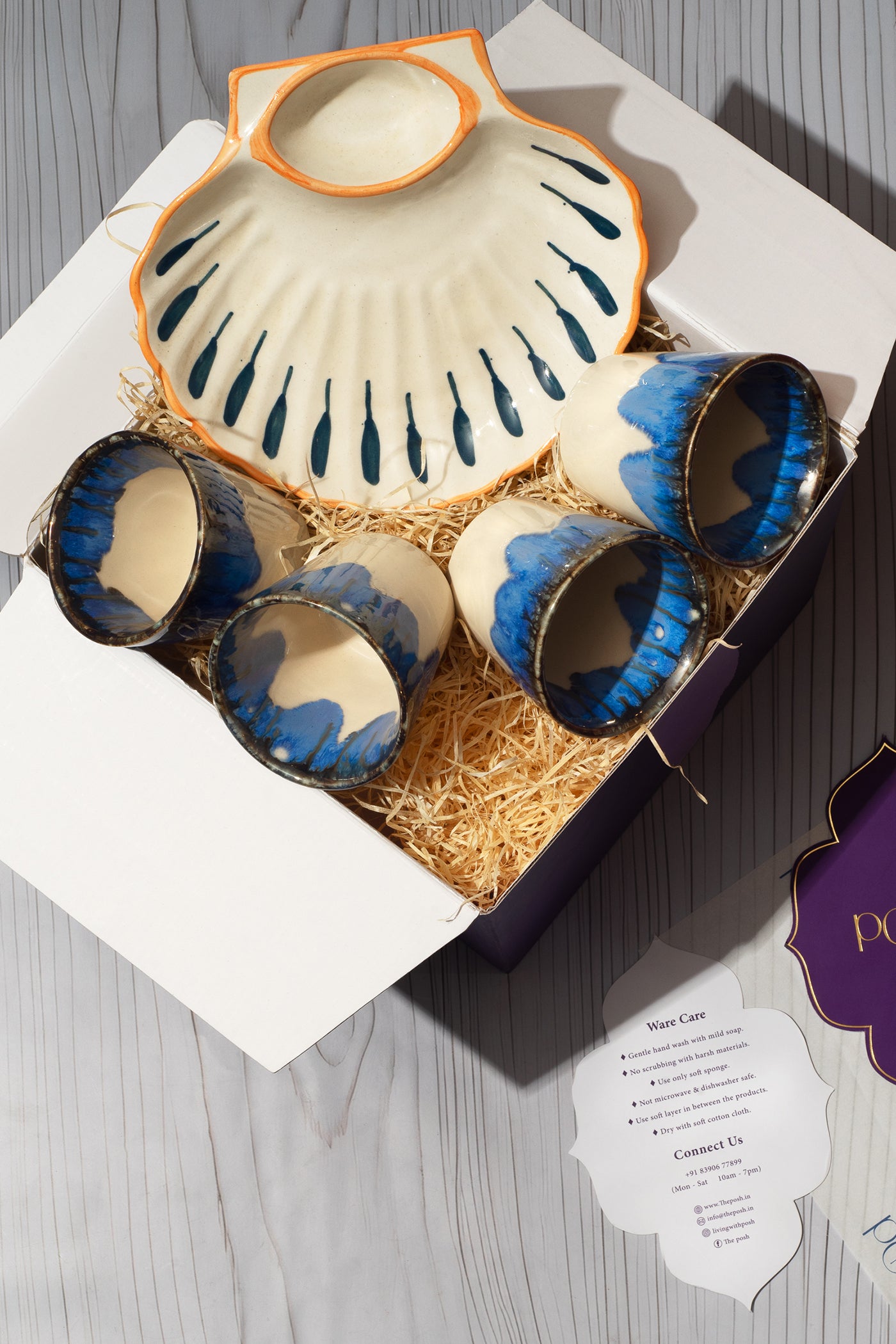 Rakhsha Bandhan Gift Hamper set of 4 Kullad 
With White shell platter