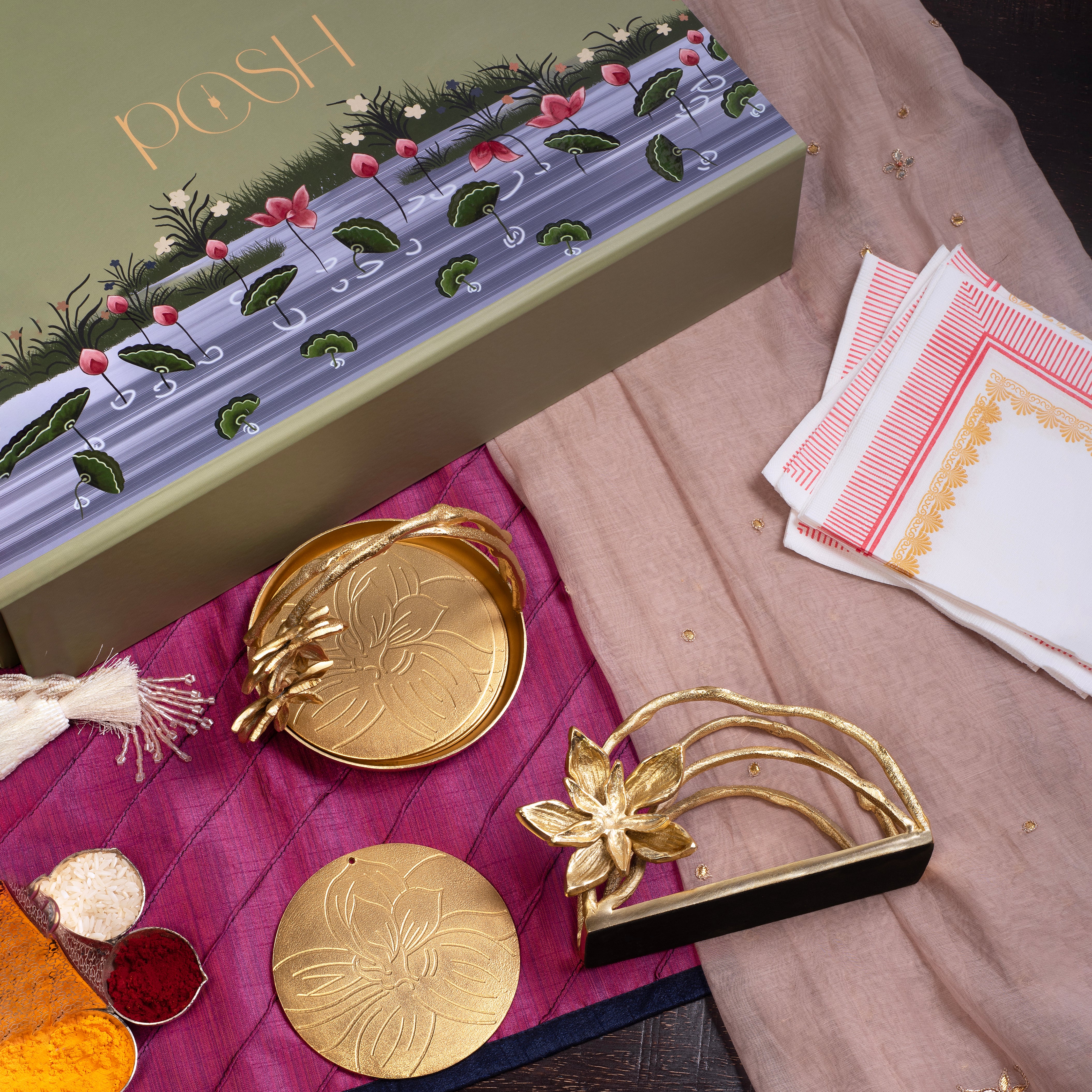 Kumudini coaster and Tissue holder set - Gifting
