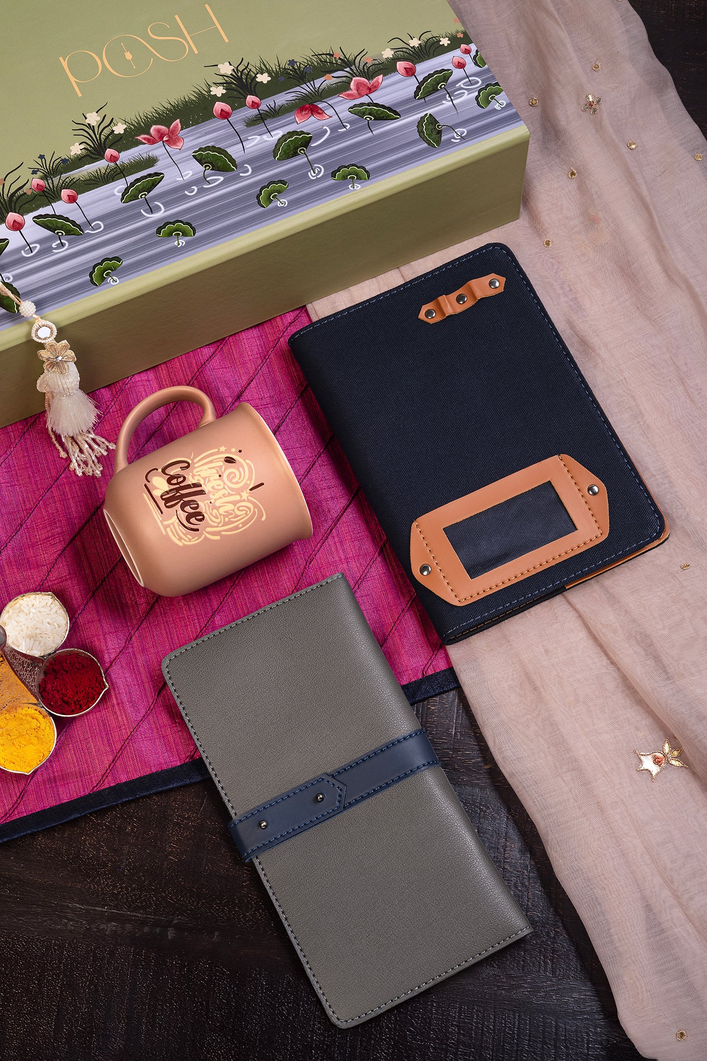 Rakhsha Bandhan Gift Hamper 1 Treck mug , 1 Passport holder , 1 Travel diary