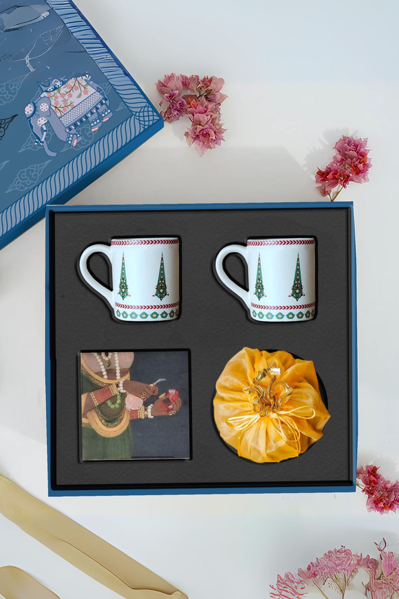 Rakhsha Bandhan Gift Hamper 2 Mugs, 1 Printed Coaster Holder With 6 Coasters , 1 Chocolate Box
