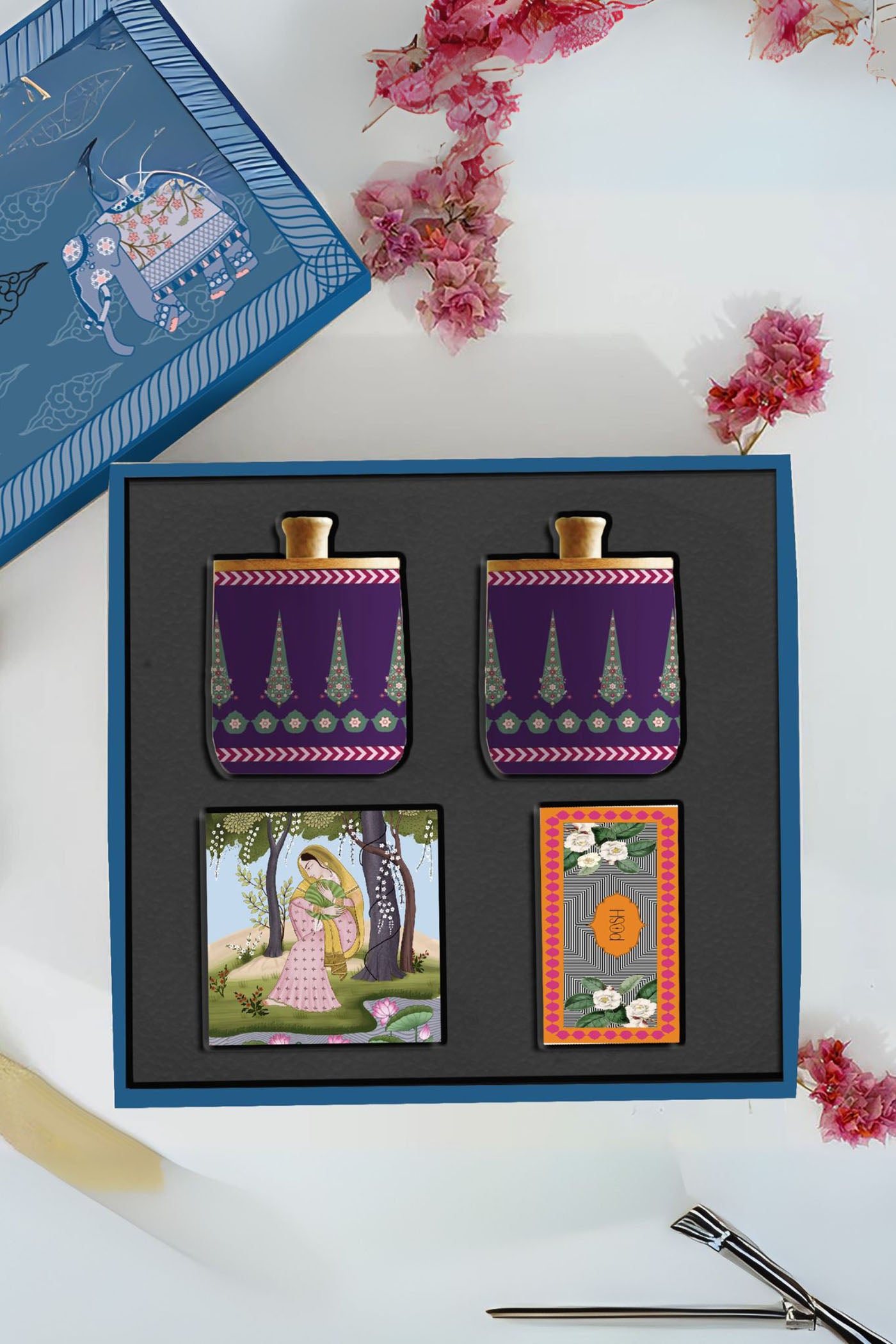 Rakhsha Bandhan Gift Hamper 2 Air Tight Wooden Jars , 1 Printed Coaster Holder With 6 Coasters 1 Chocolate box