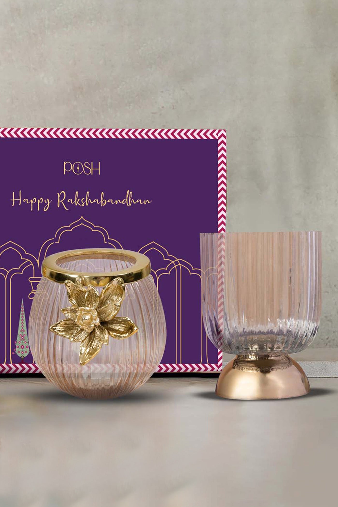 Rakhsha Bandhan Gift Hamper Kumudini Glass Votive (S & L)
