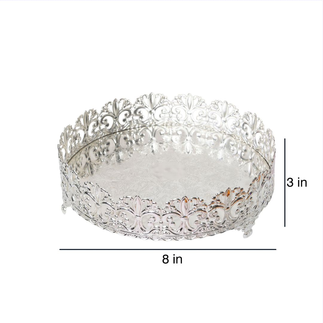 German Silver Cutwork Round Tray - Gifting